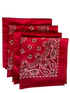USA Made Paisley & Solid Red Bandanas 4 Pk 22" 100% Cotton
