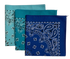 Royal, Turquoise, & Lt Blue USA Made Paisley Bandanas (3 Pk) 22"
